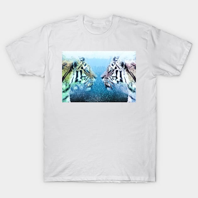 ✪ Tiger Brothers ✪ Mirror Universe Abstract Animal Art / Exotic Blue Kings T-Shirt by Naumovski